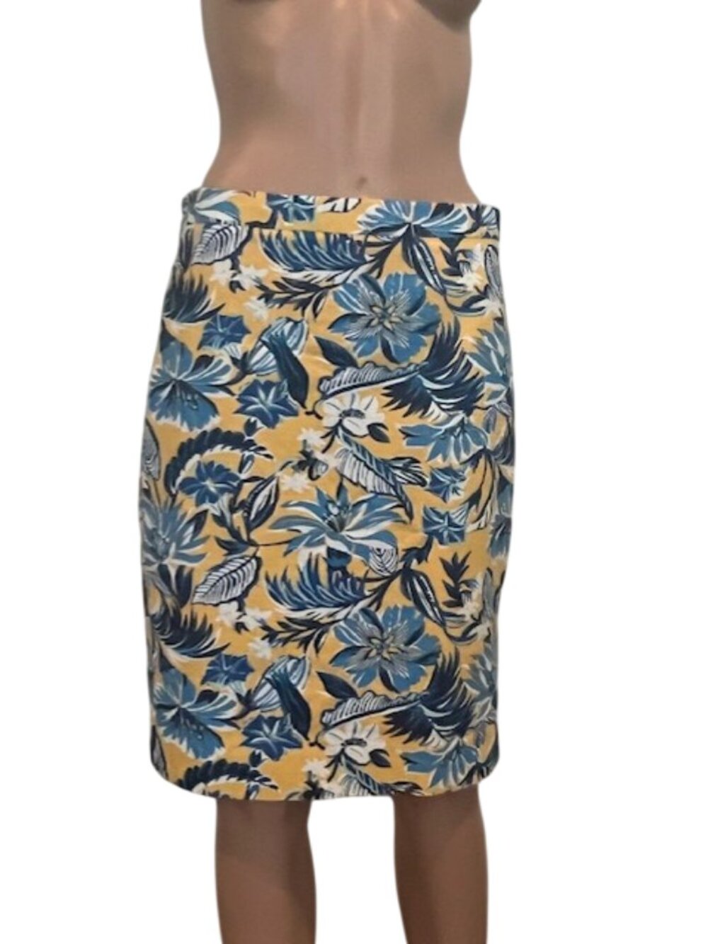 J Crew Pencil Skirt Basketweave Tropical  Turquoise Yellow Lined Cotton Size 6